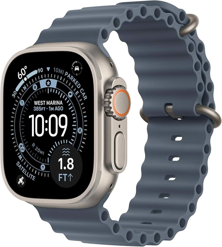 Apple Watch Ultra 3 - Natural Titanium Case with Anchor Blue Ocean Band