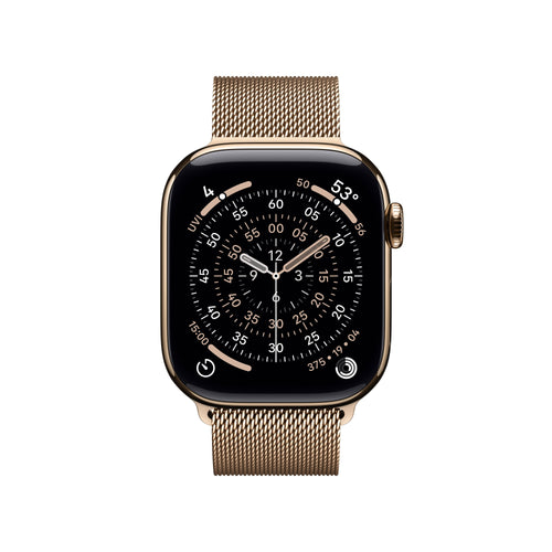 Apple Watch Series 11 [GPS + Cellular 42mm] Smartwatch with Gold Titanium Case with Gold Milanese Loop